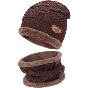 Men Women D coffee Winter Beanie Hat Scarf Set Warm Fleece Lined Set Gear